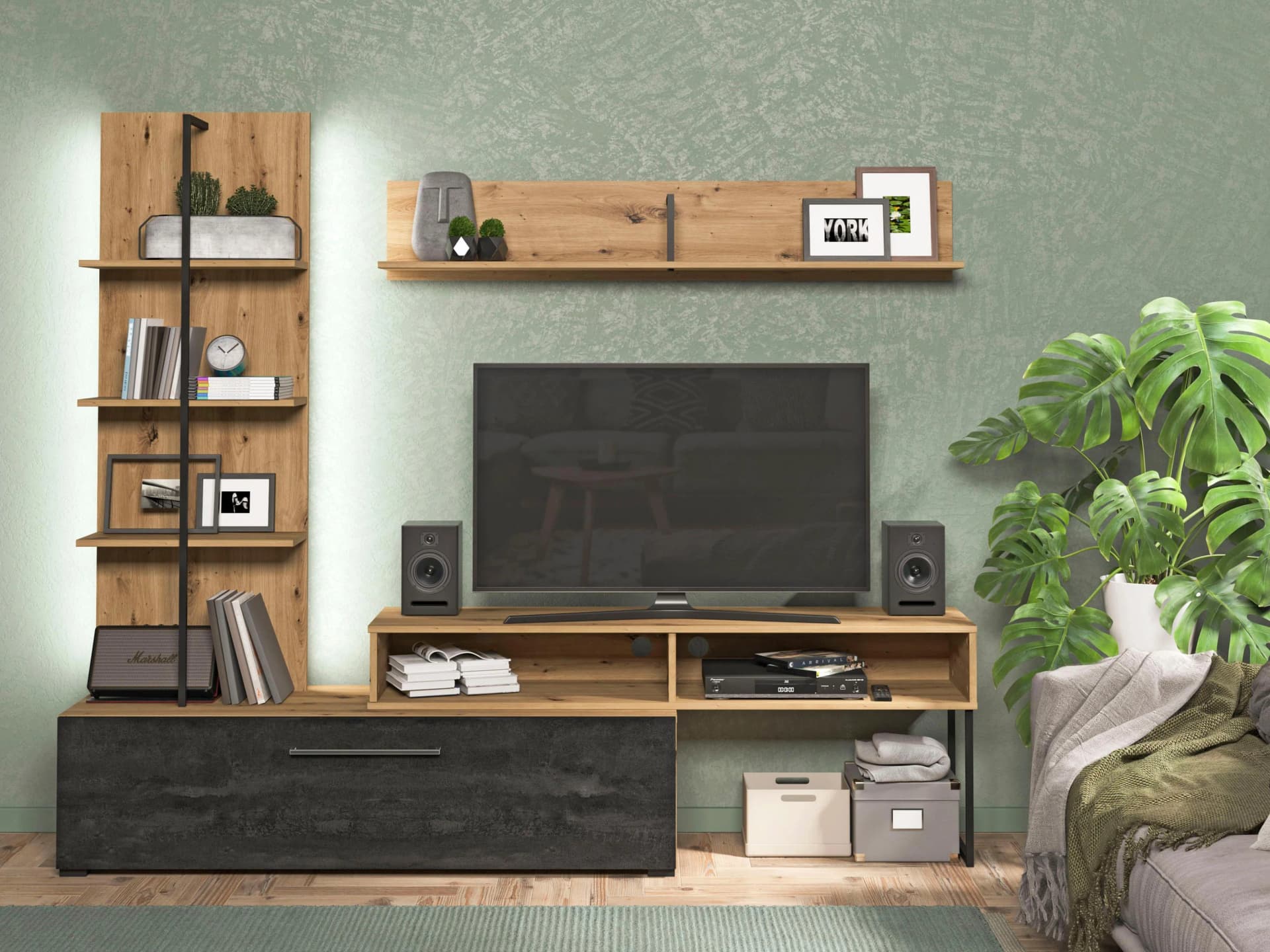Home Affaire Wohnwand Evora Braun Schwarz Holzwerkstoff