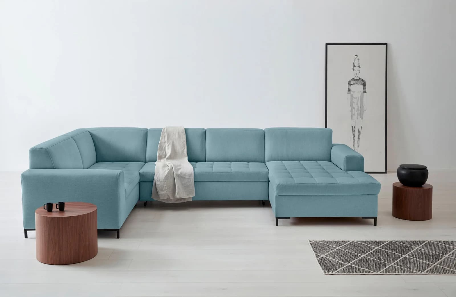 OTTO HOME Wohnlandschaft Grazzo U-Form Eisblau mit Bettfunktion