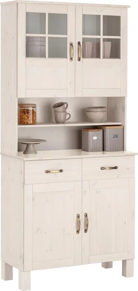 HOME AFFAIRE Küchenbuffet Alby Weiß Massivholz mit Glasfronten - Bild 2