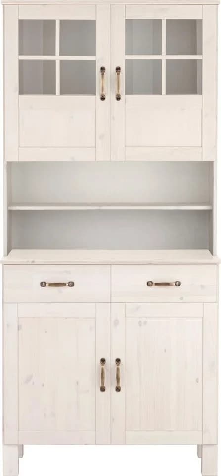 HOME AFFAIRE Küchenbuffet Alby Weiß Massivholz mit Glasfronten - Bild 3