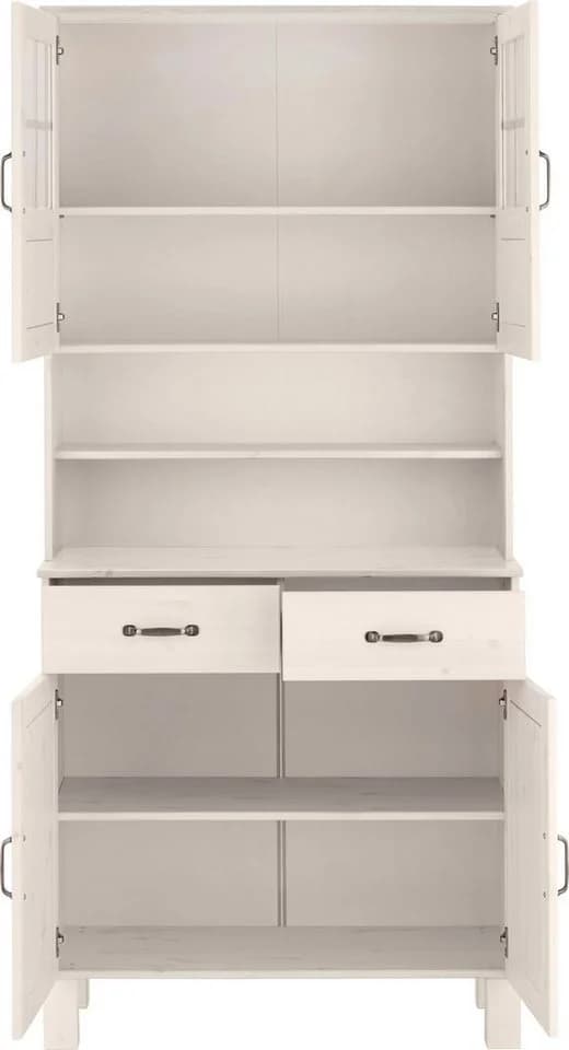 HOME AFFAIRE Küchenbuffet Alby Weiß Massivholz mit Glasfronten - Bild 4