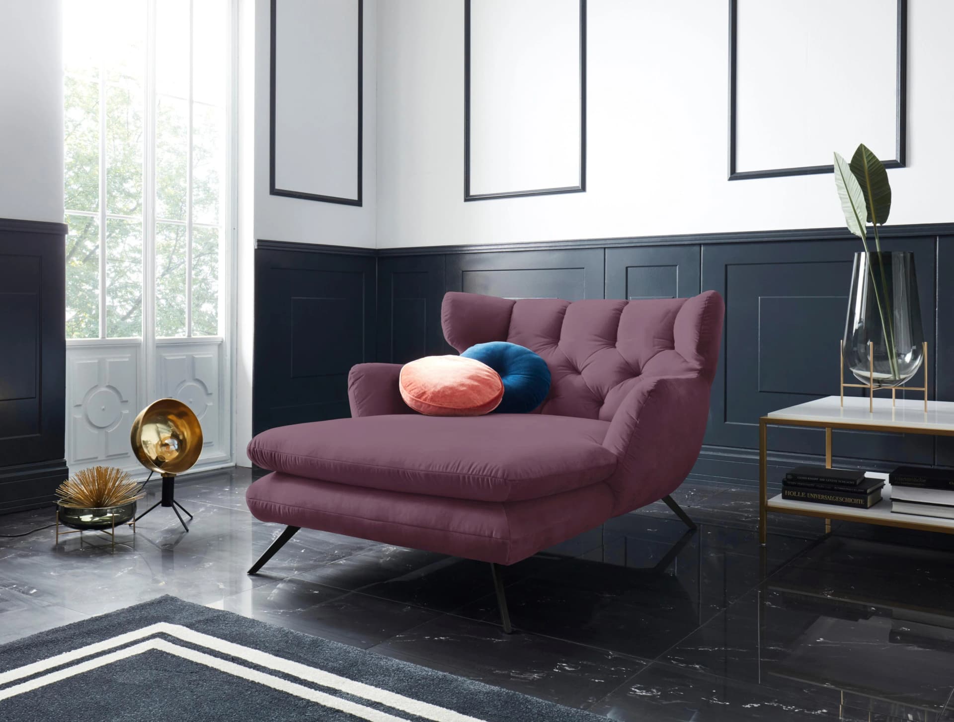 Loveseat Beatrice Bordeaux Samt-Optik mit Knopfheftung
