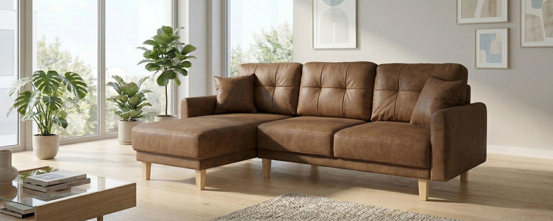 HOME AFFAIRE TRIPLO Ecksofa L-Form mit Bettkasten und Schlaffunktion Cognac