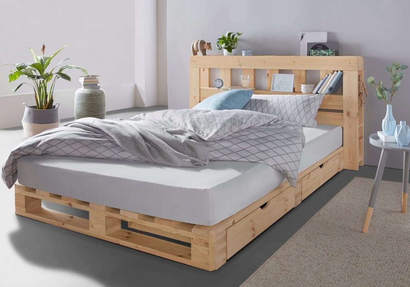 Palettenbett OTTO HOME ALASCO mit Schubladen Massivholz Natur - Bild 2