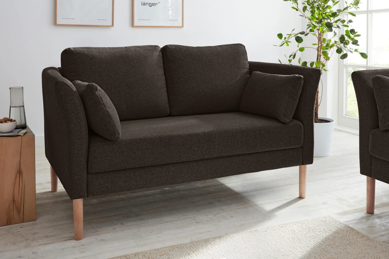 ANDAS 2-Sitzer Sofa "Grenzda" Braun Massivholzfüße