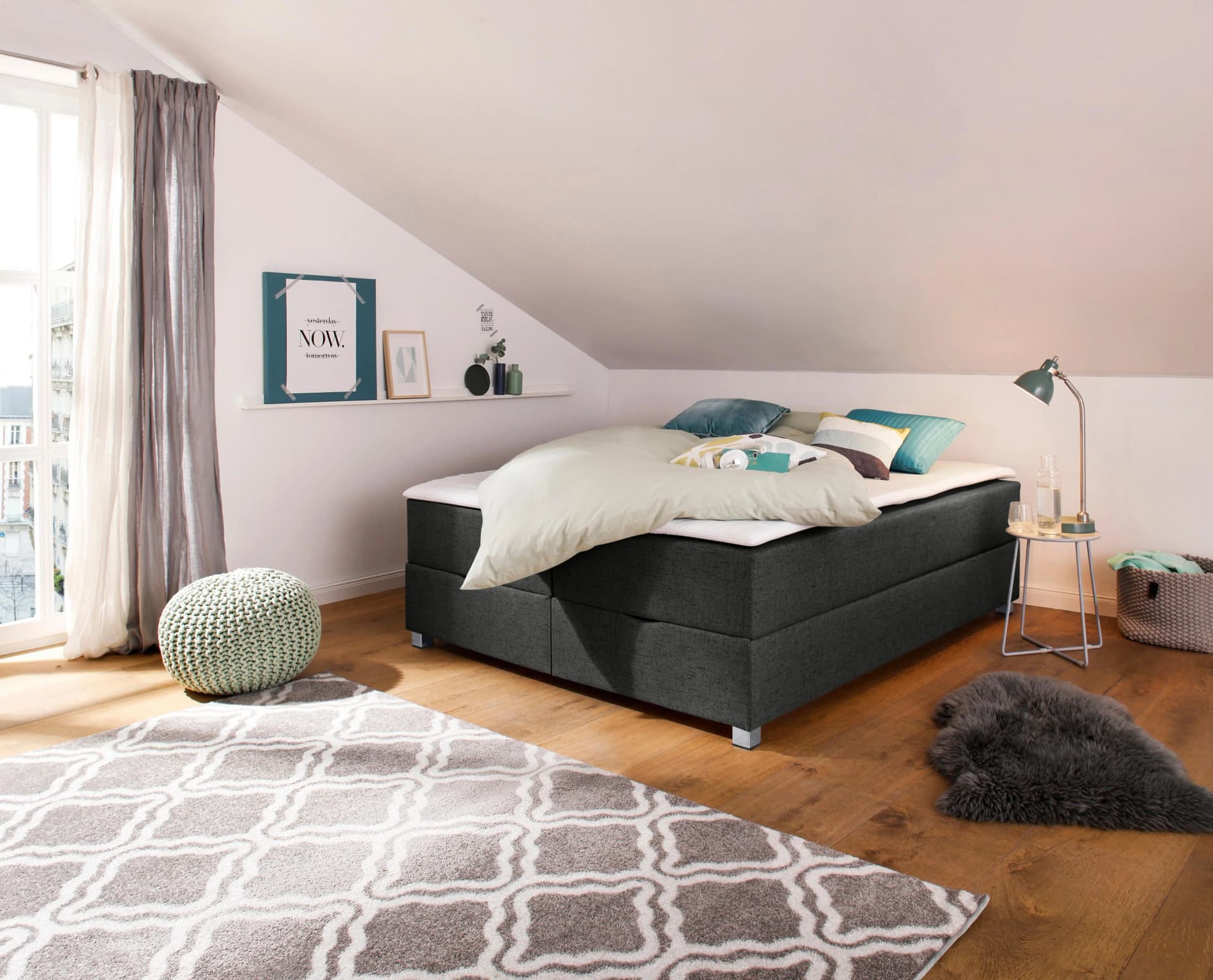 Home Affaire Boxbett Alexis Anthrazit ohne Kopfteil mit Stauraum