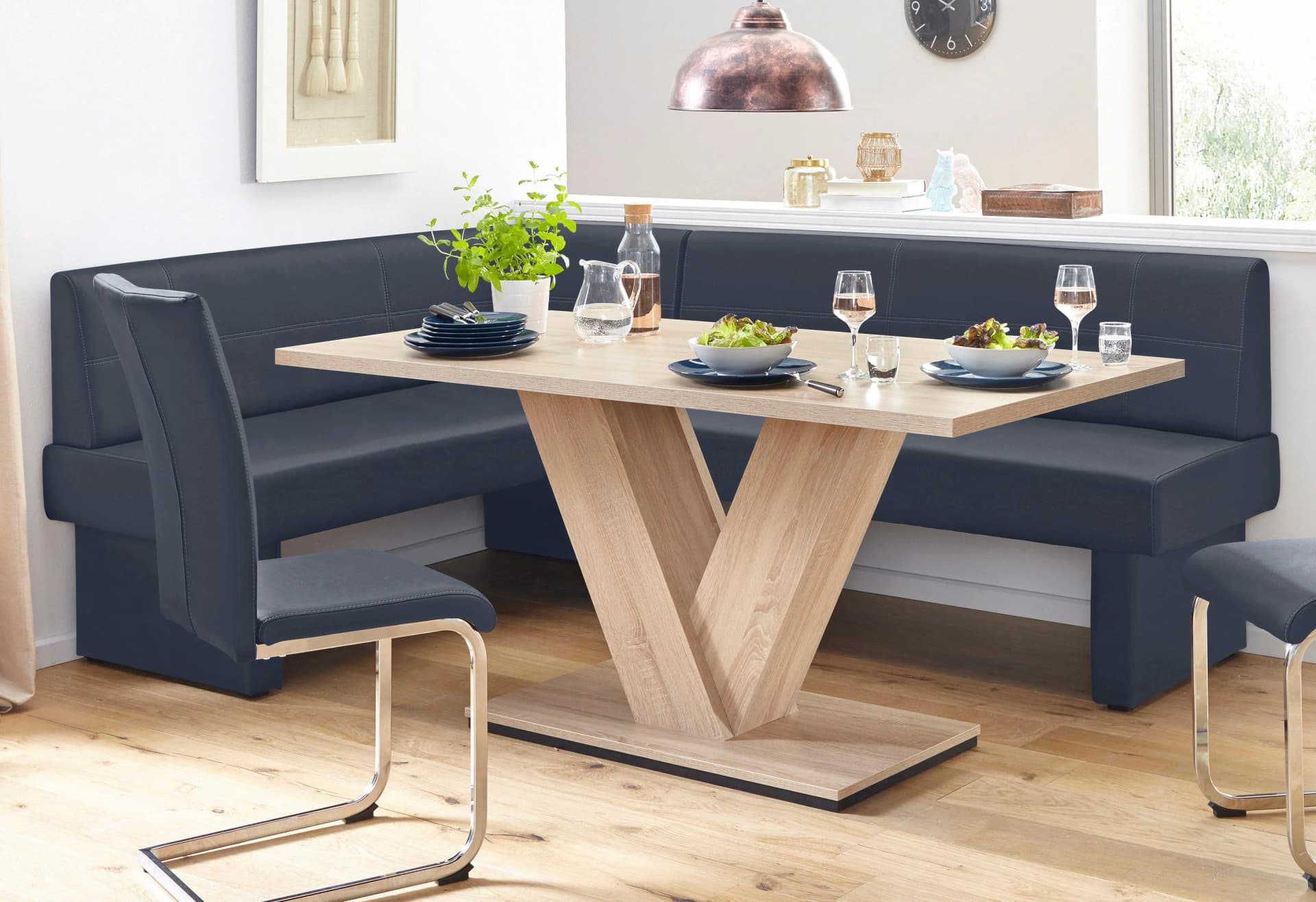 Home Affaire Eckbank Nils Blau Kunstleder Massivholz