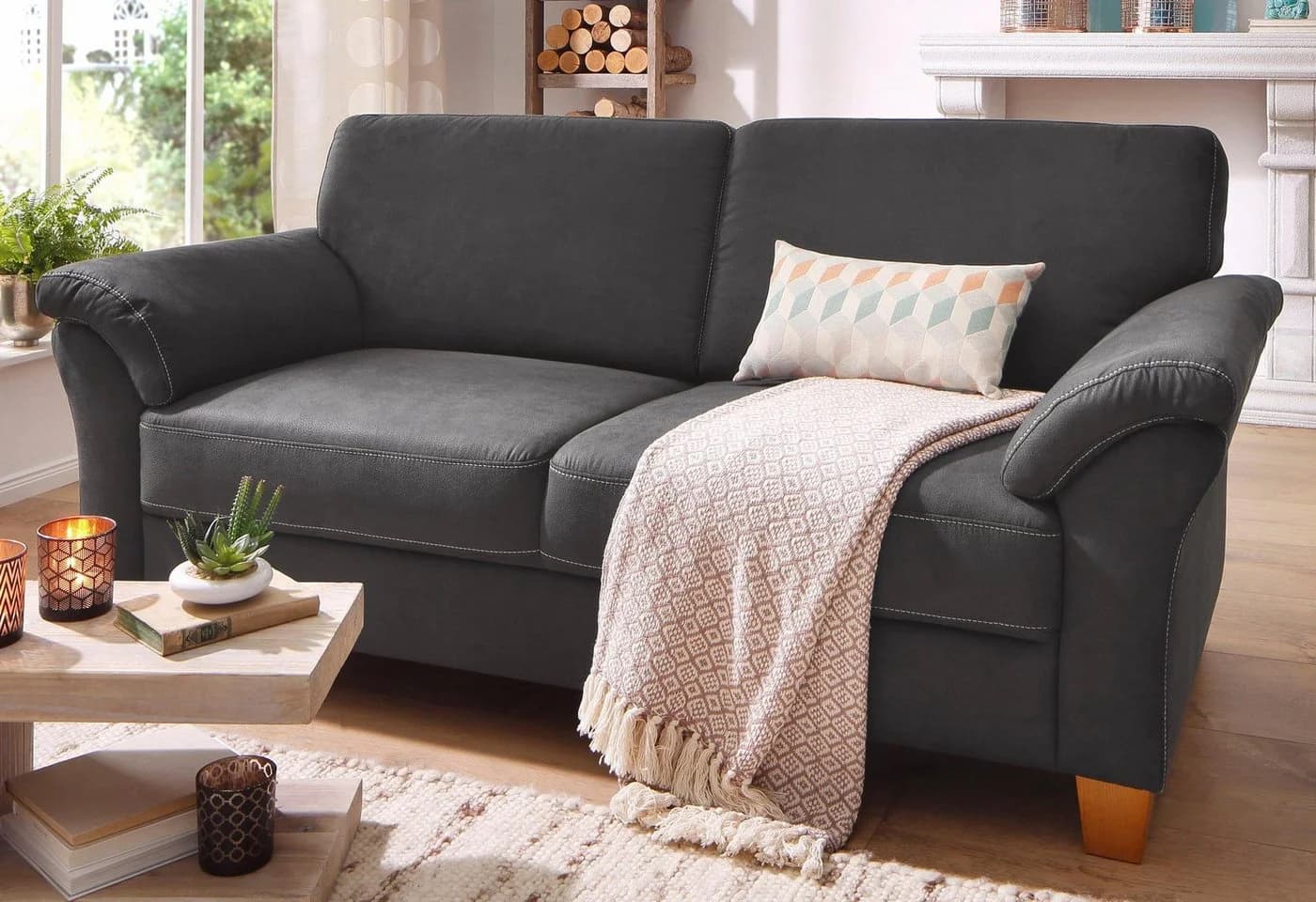 HOME AFFAIRE 3-Sitzer Sofa Borkum Anthrazit Luxus-Microfaser - Bild 2