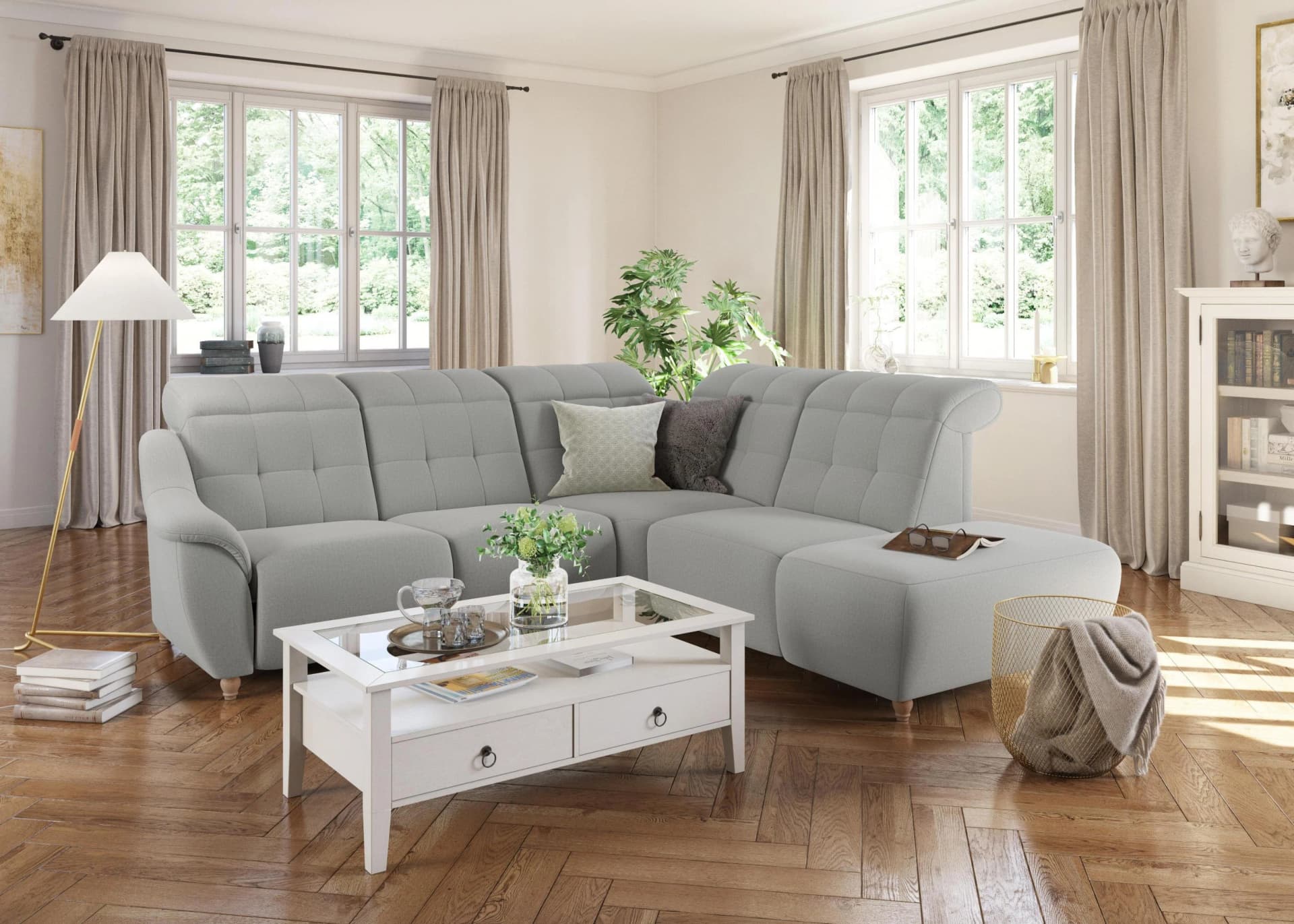 Ecksofa im Landhausstil aus Polyester und Rindsleder