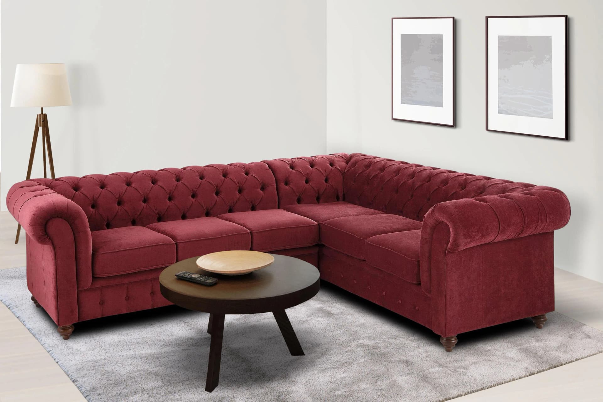 Home Affaire Chesterfield Ecksofa Weinrot Microfaser Leder