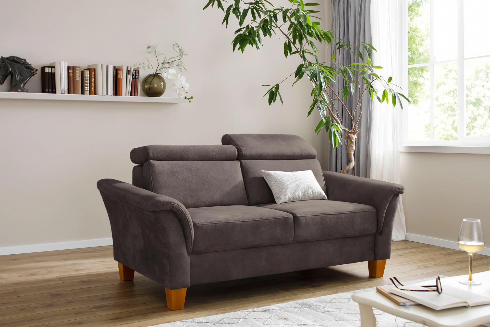 HOME AFFAIRE Conville 2,5-Sitzer Sofa Mocca Microfaser mit Kopfteilverstellung