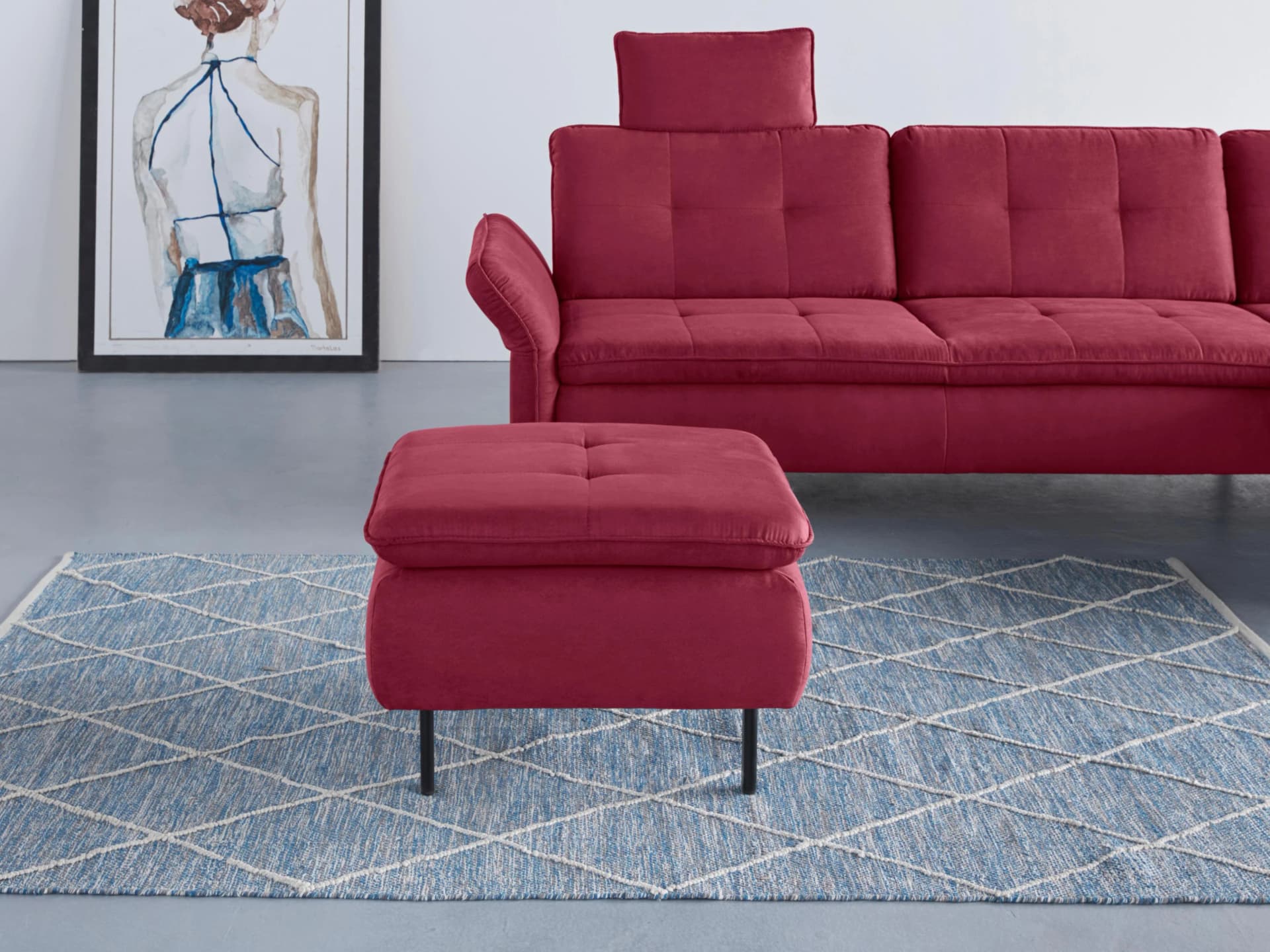 HOME AFFAIRE Polsterhocker Birkholm Bordeaux Microfaser