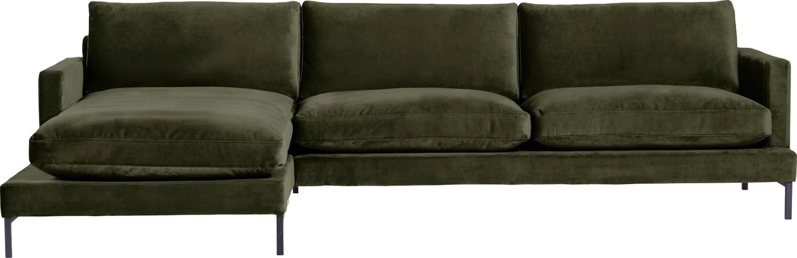 Ecksofa ANDAS Welland L-Form Samtvelours Khaki Grün