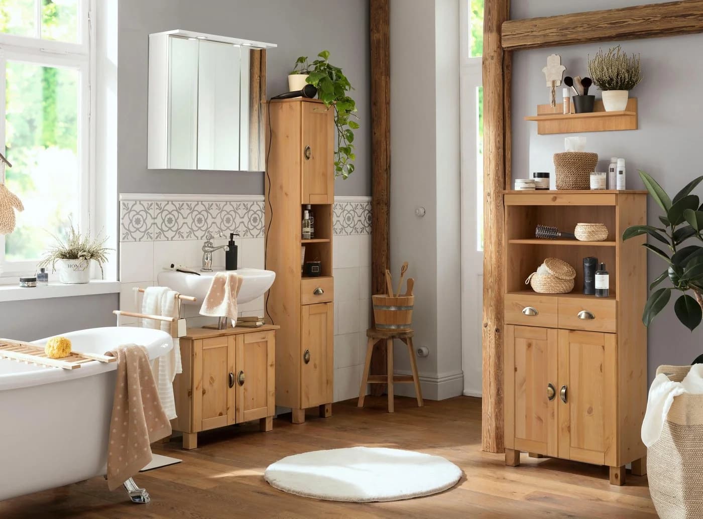 Home Affaire Hochschrank Oslo Beige Massivholz Kiefer - Bild 4