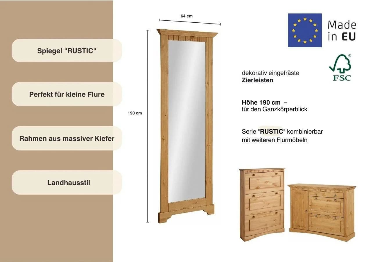 OTTO HOME Spiegel Rustic Beige Natur Kiefer massiv mit Zierfräsungen - Bild 3