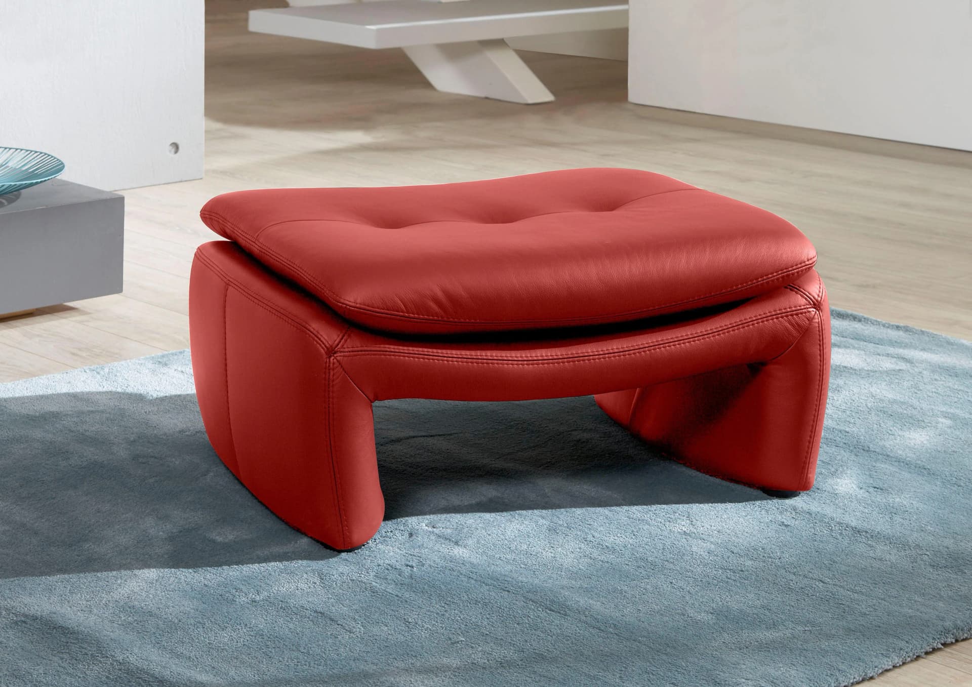 Places of Style Hocker Luna Rot Naturleder Modern