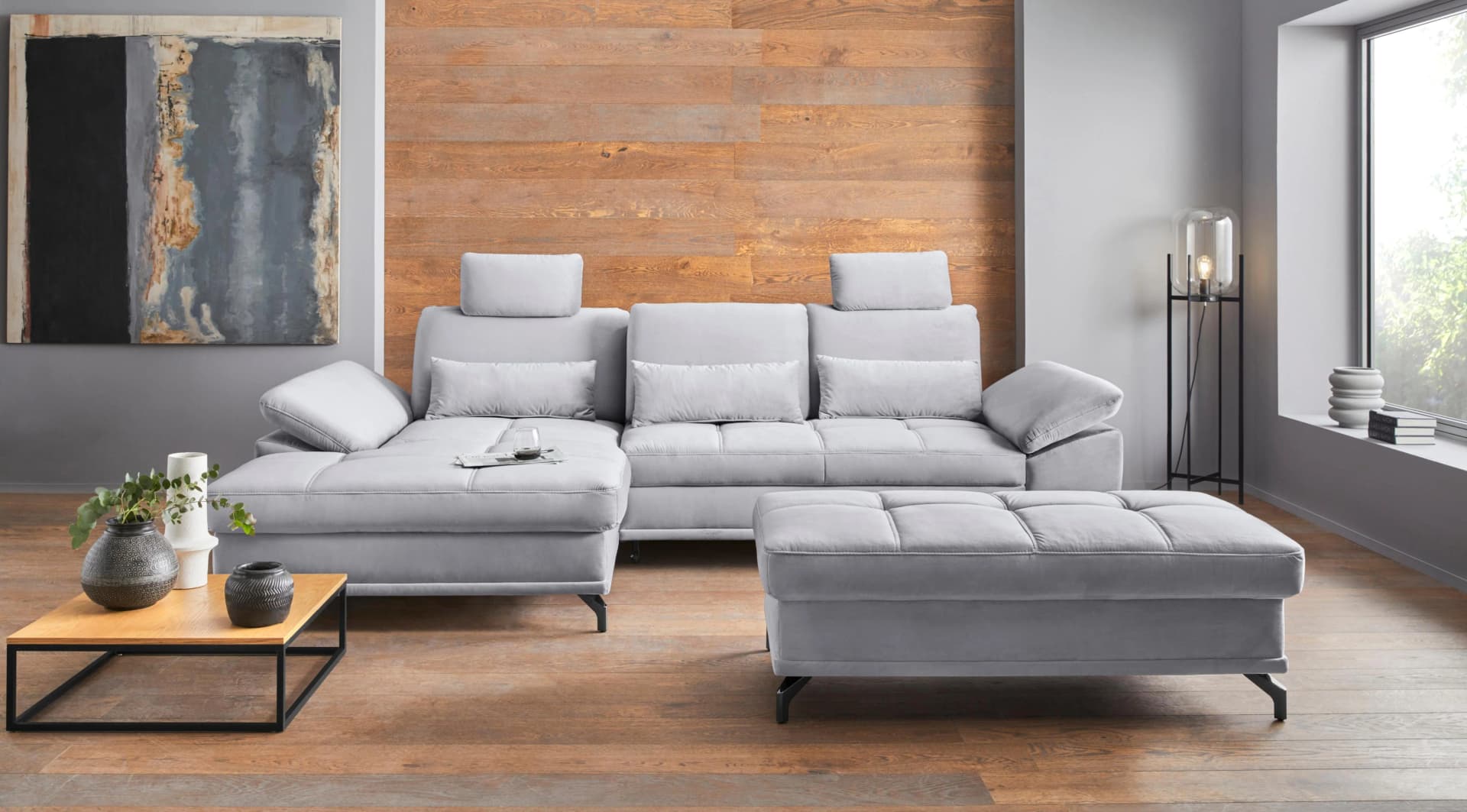 OTTO HOME Ecksofa Costello L-Form Hellgrau Samtoptik