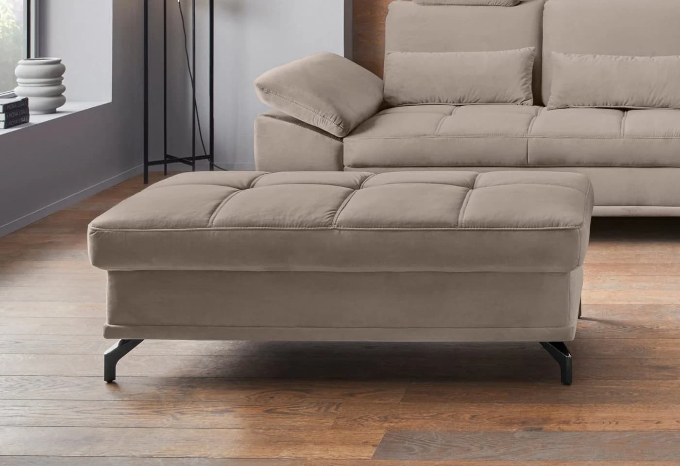 OTTO HOME Polsterhocker Costello Beige Samtoptik - Bild 2