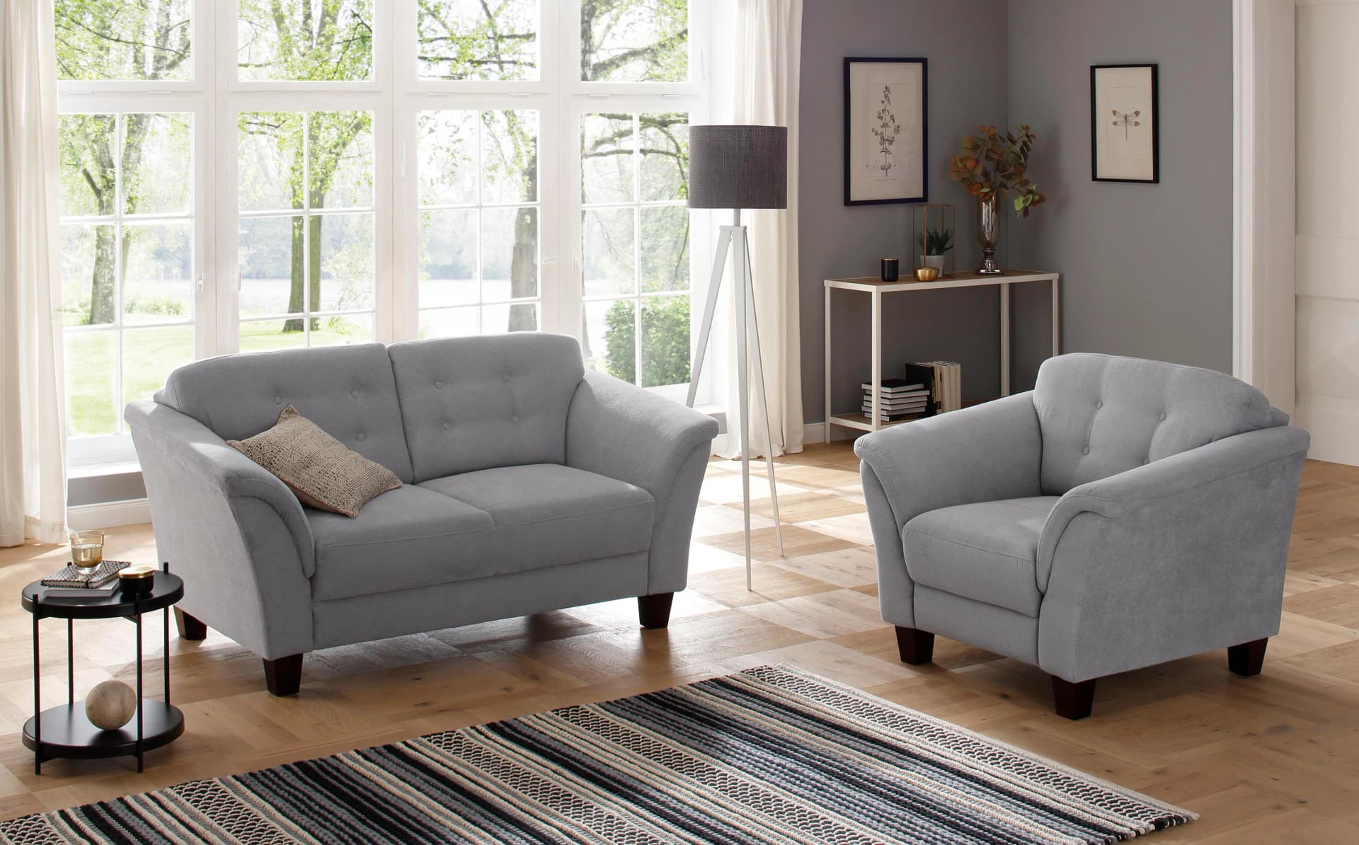 HOME AFFAIRE Trondheim Sessel Silber Federkern Buche