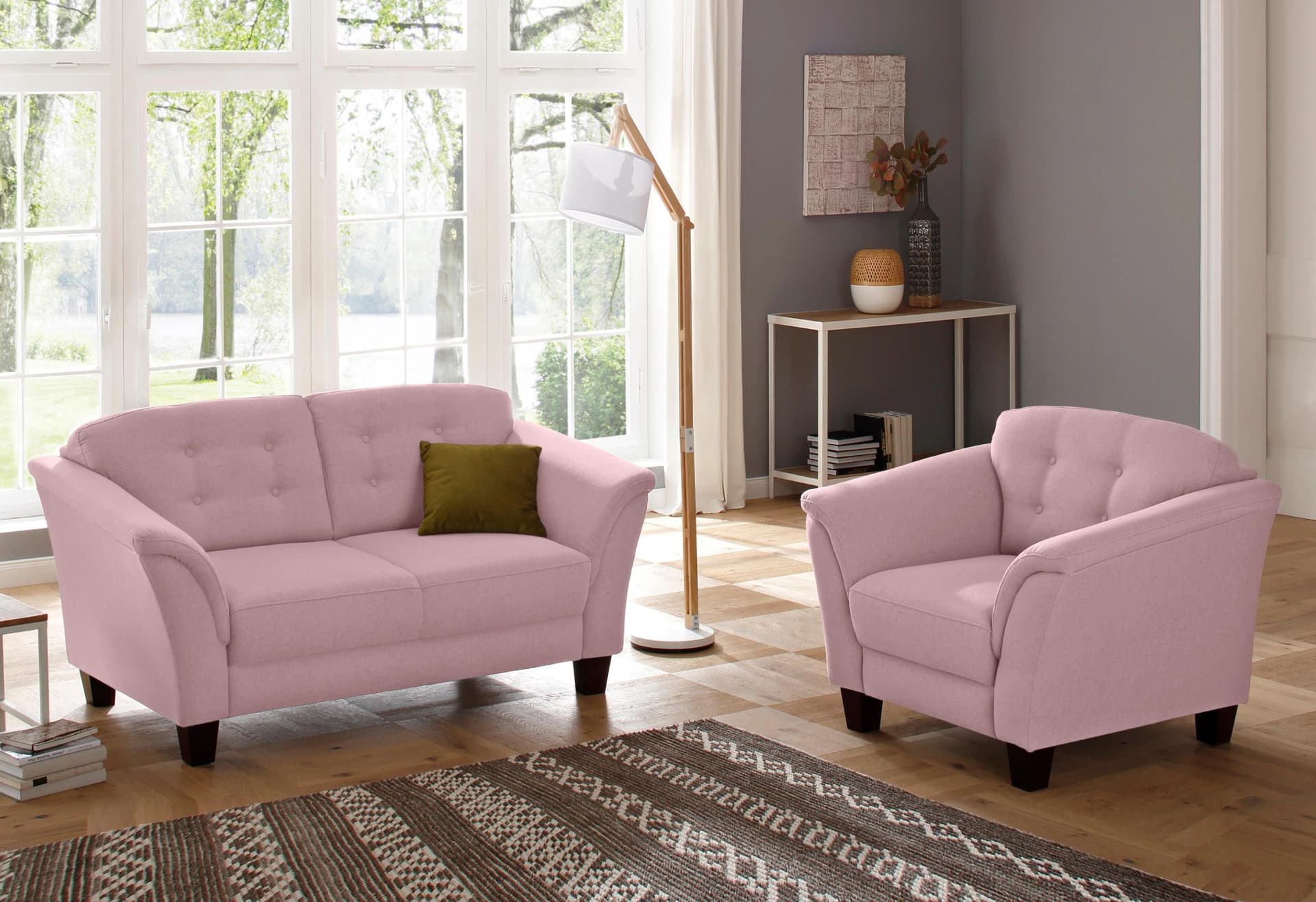 HOME AFFAIRE Sessel Trondheim Rosa Knopfheftung Buche