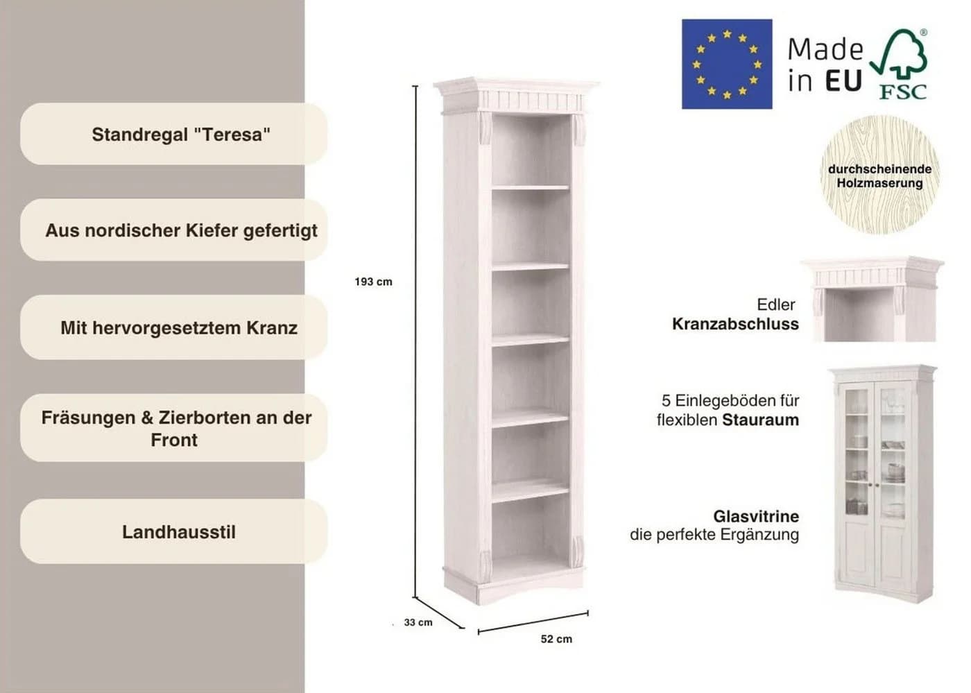 OTTO HOME Standregal Teresa Weiß Massivholz FSC Zertifiziert - Bild 3
