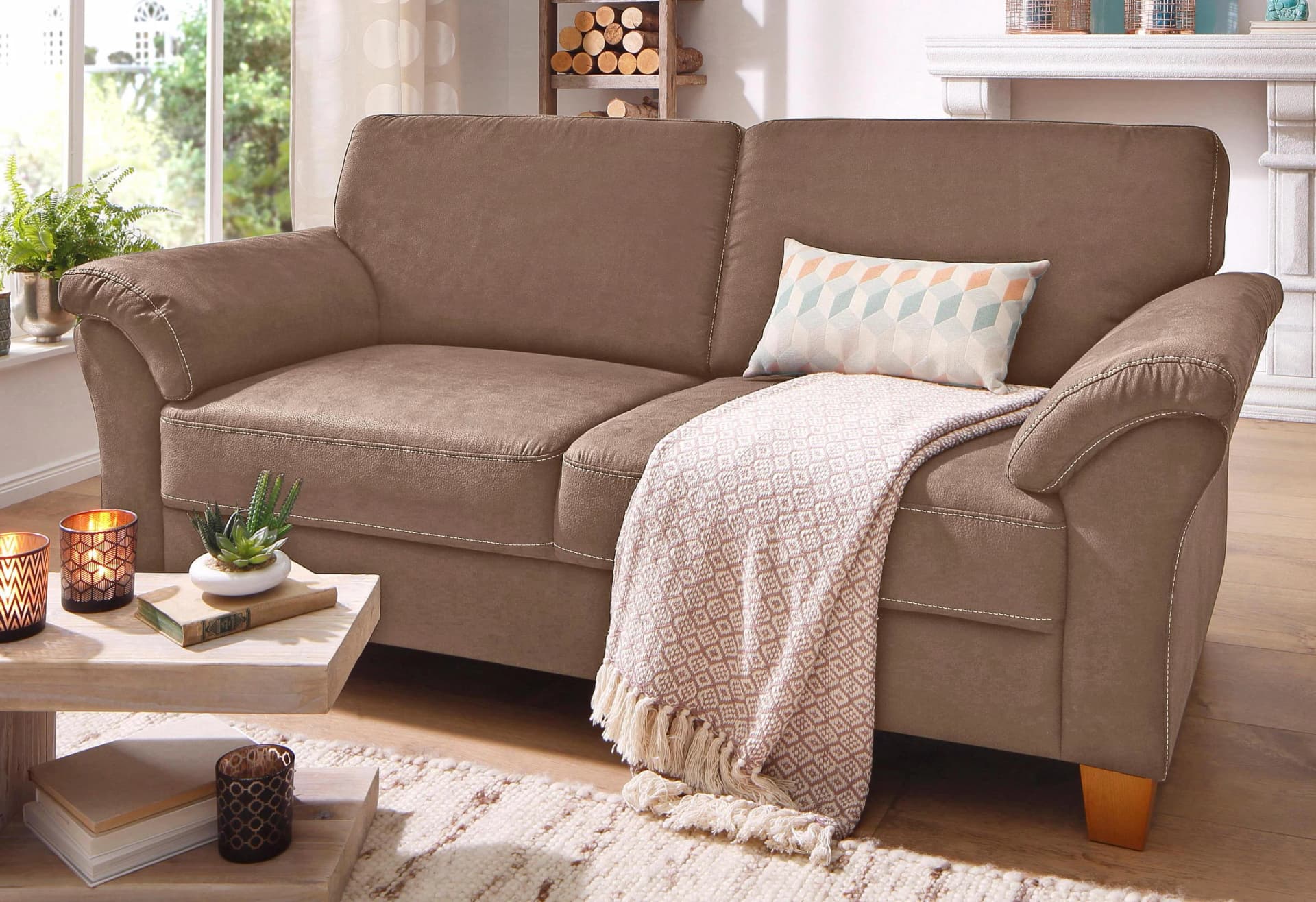HOME AFFAIRE 3-Sitzer Sofa Borkum Braun Microfaser