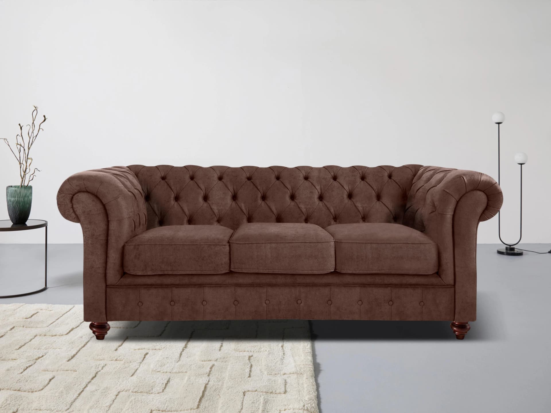 Home Affaire Chesterfield 3-Sitzer Sofa Braun Microfaser