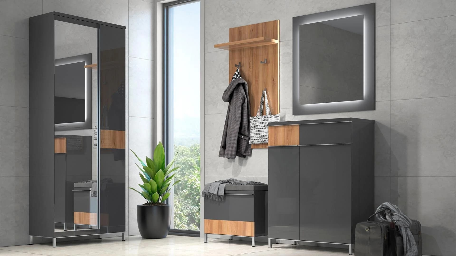 Garderoben-Set PLACES OF STYLE "Onyx" Grau Pacific Walnut Holz Dekor