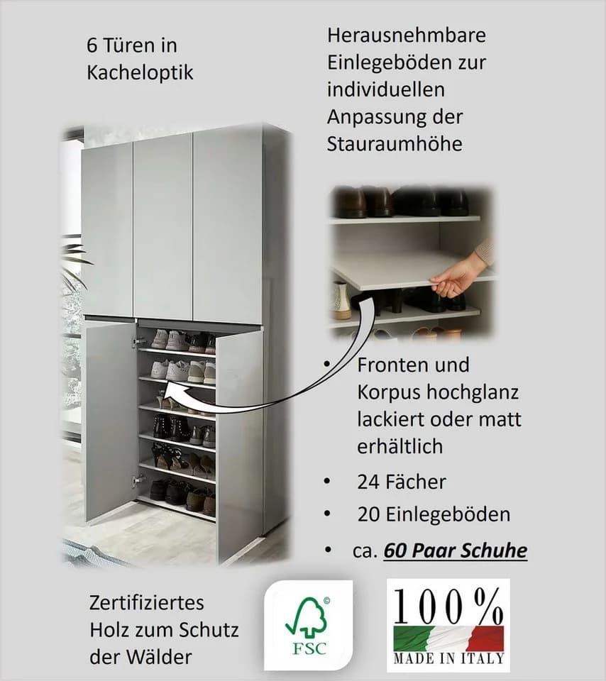 Home affaire Schuhschrank MISTER Grau Hochglanz 6 Türen - Bild 3