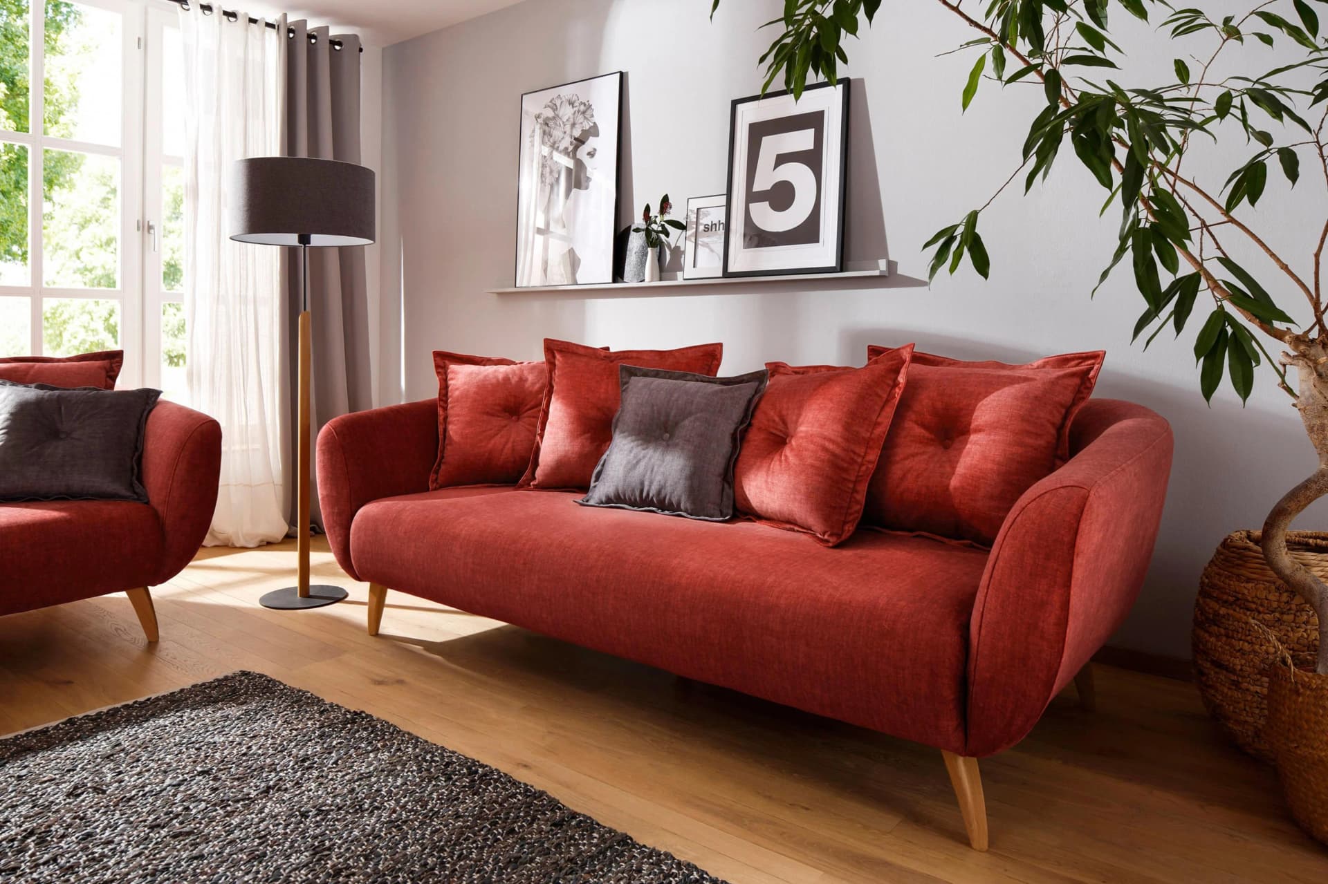 HOME AFFAIRE Baggio 3-Sitzer Sofa Koralle Velours