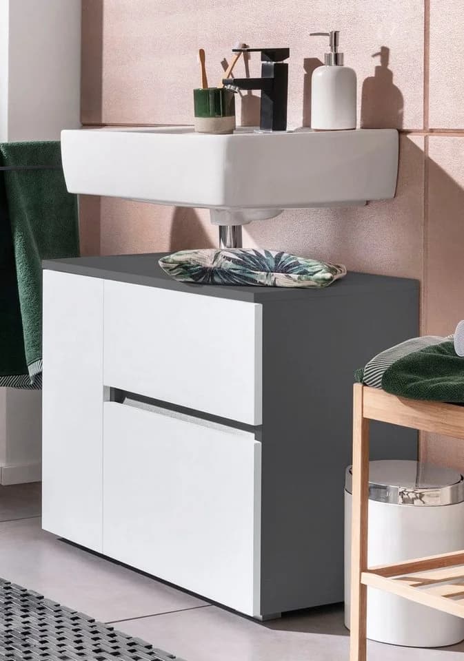 HOME AFFAIRE Wisla Waschbeckenunterschrank Grau/Weiß Push-to-open