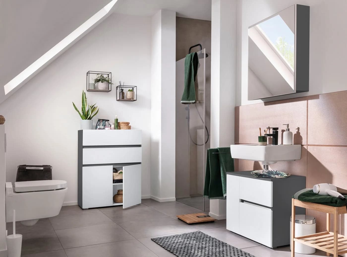 HOME AFFAIRE Wisla Waschbeckenunterschrank Grau/Weiß Push-to-open - Bild 5
