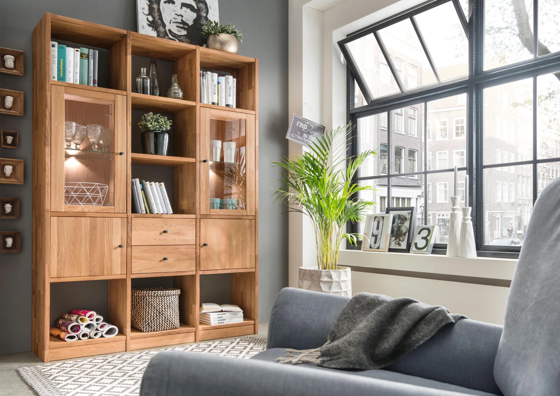 HOME AFFAIRE Regalelement Ecko Wildeiche Beige Glas Metall