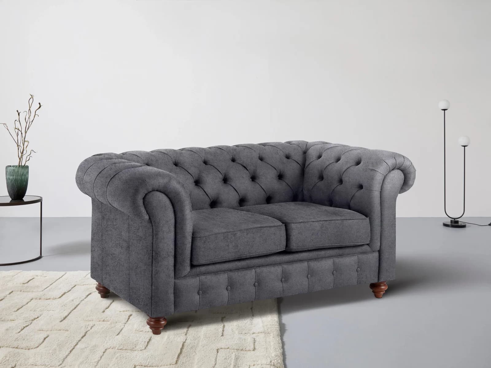 Home Affaire Chesterfield 2-Sitzer Sofa Anthrazit mit Knopfheftung