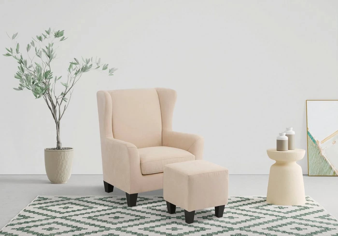 Home affaire Ohrensessel Chilly mit Hocker Creme Microfaser - Bild 2