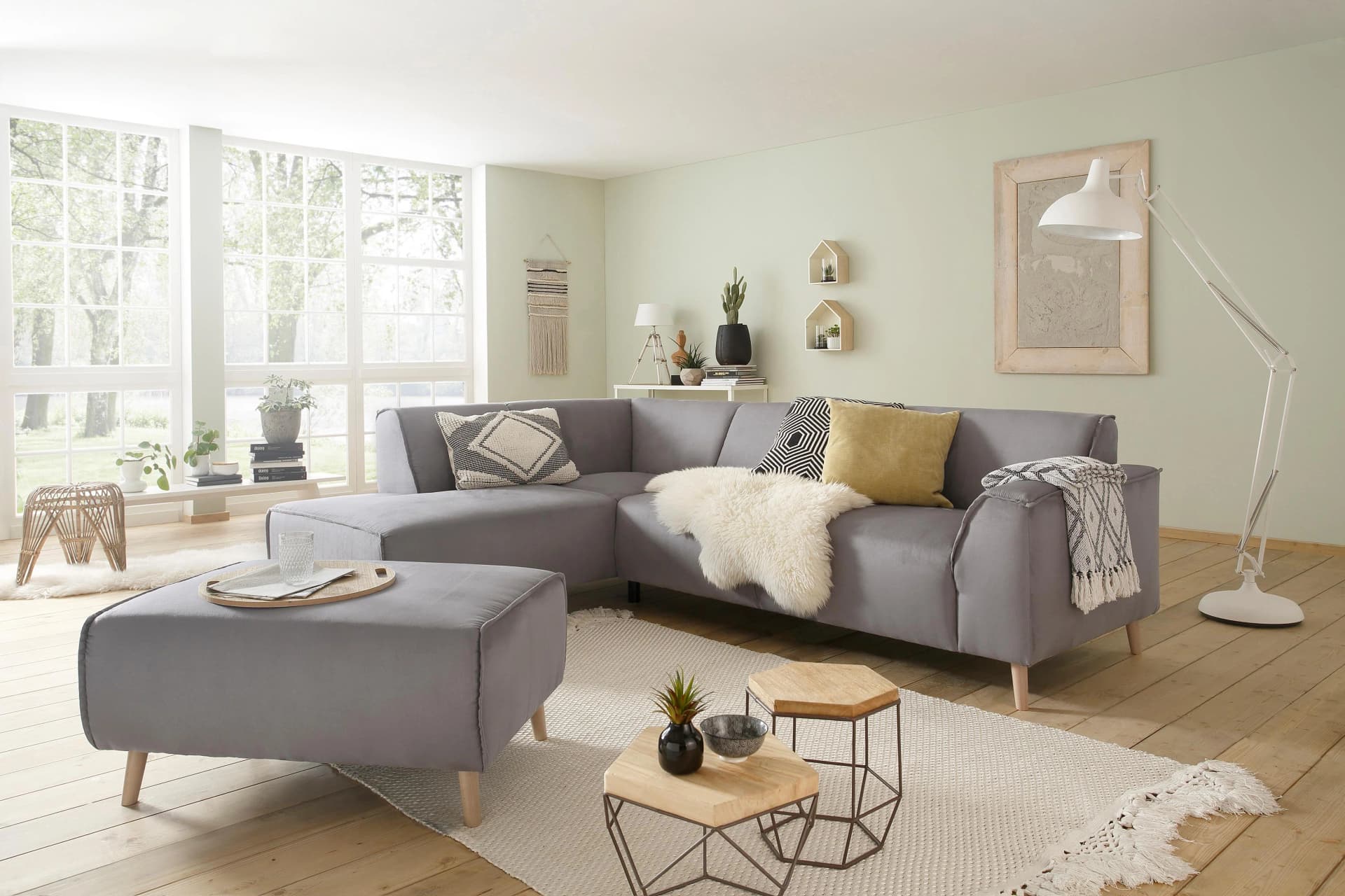 Home Affaire Hocker Julia Grau Luxus-Microfaser mit Holzfüßen