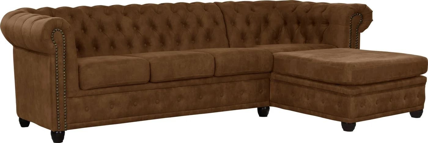 HOME AFFAIRE Chesterfield-Sofa L-Form Cognac Microfaser Lederoptik