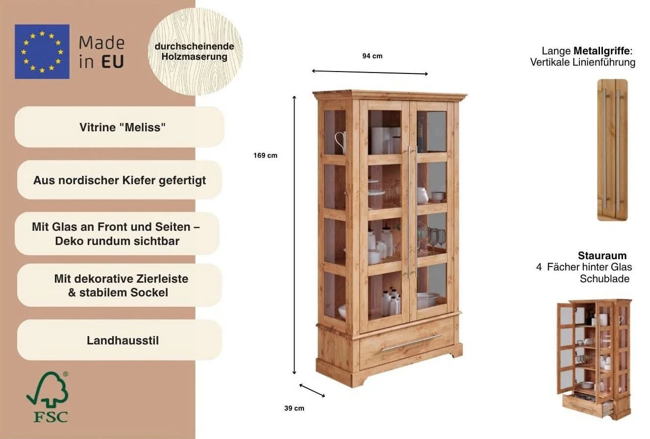OTTO HOME Vitrine Melissa Kiefer massiv Beige Glastüren - Bild 3