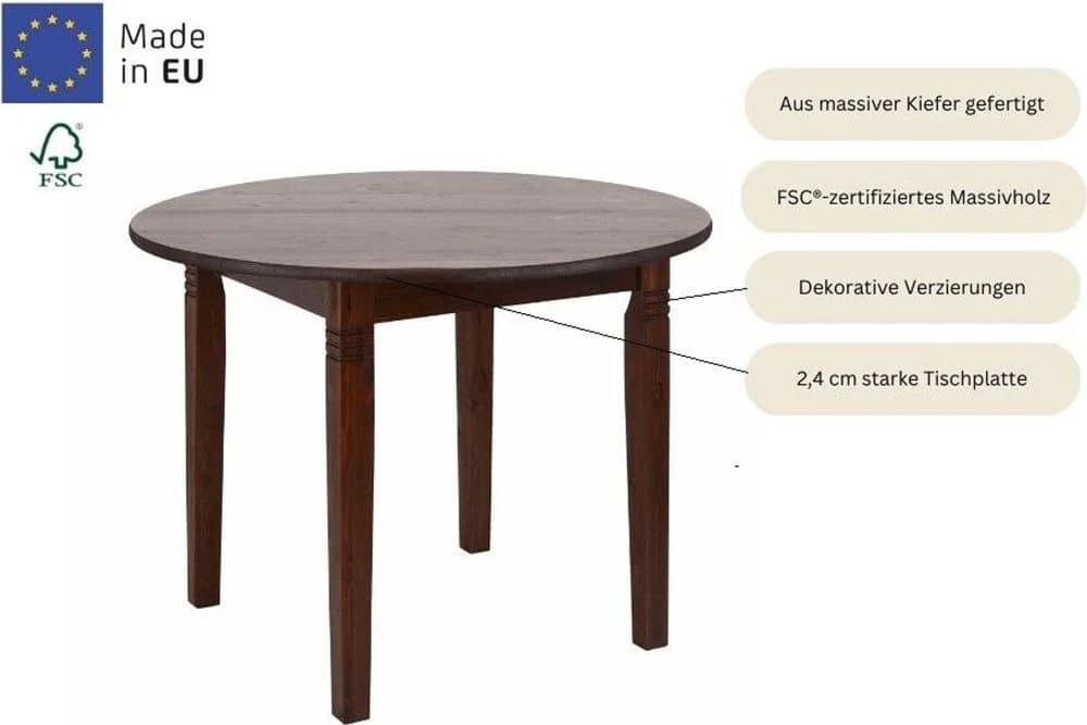 Esstisch OTTO HOME Danuta Braun Massivholz Rund - Bild 4