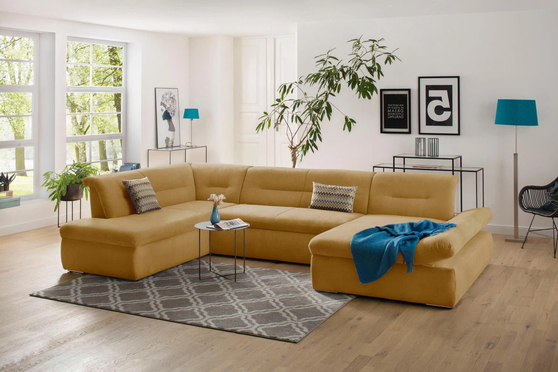 HOME AFFAIRE Avesa U-Form Wohnlandschaft Senfgelb mit Schlaffunktion