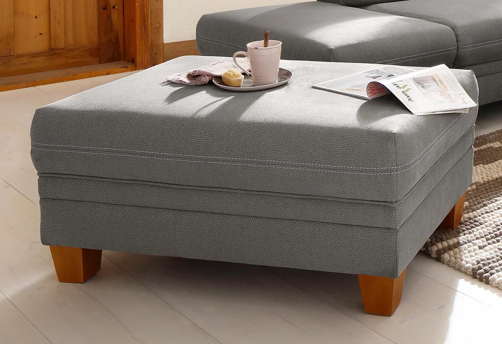 Home Affaire Hocker Husum Grau mit Kontrastnaht