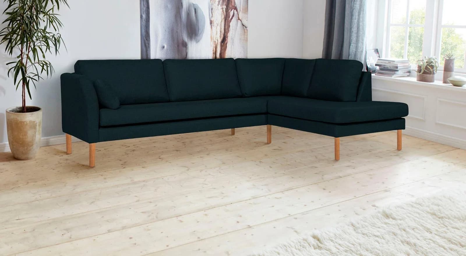 Ecksofa ANDAS Grenzda L-Form Dunkelgrau mit Holzfüßen
