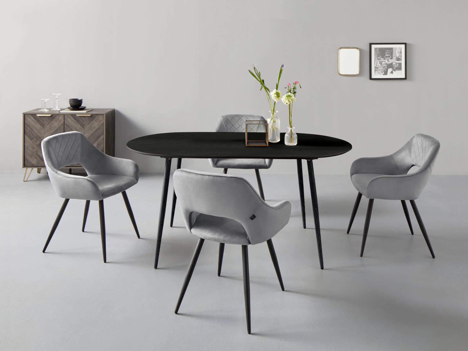 LEONIQUE Esstisch Eadwine Oval Schwarz MDF Metall