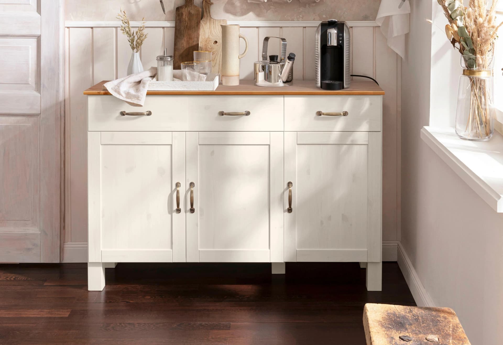 Sideboard HOME AFFAIRE Alby Weiß Honigfarben FSC-Massivholz