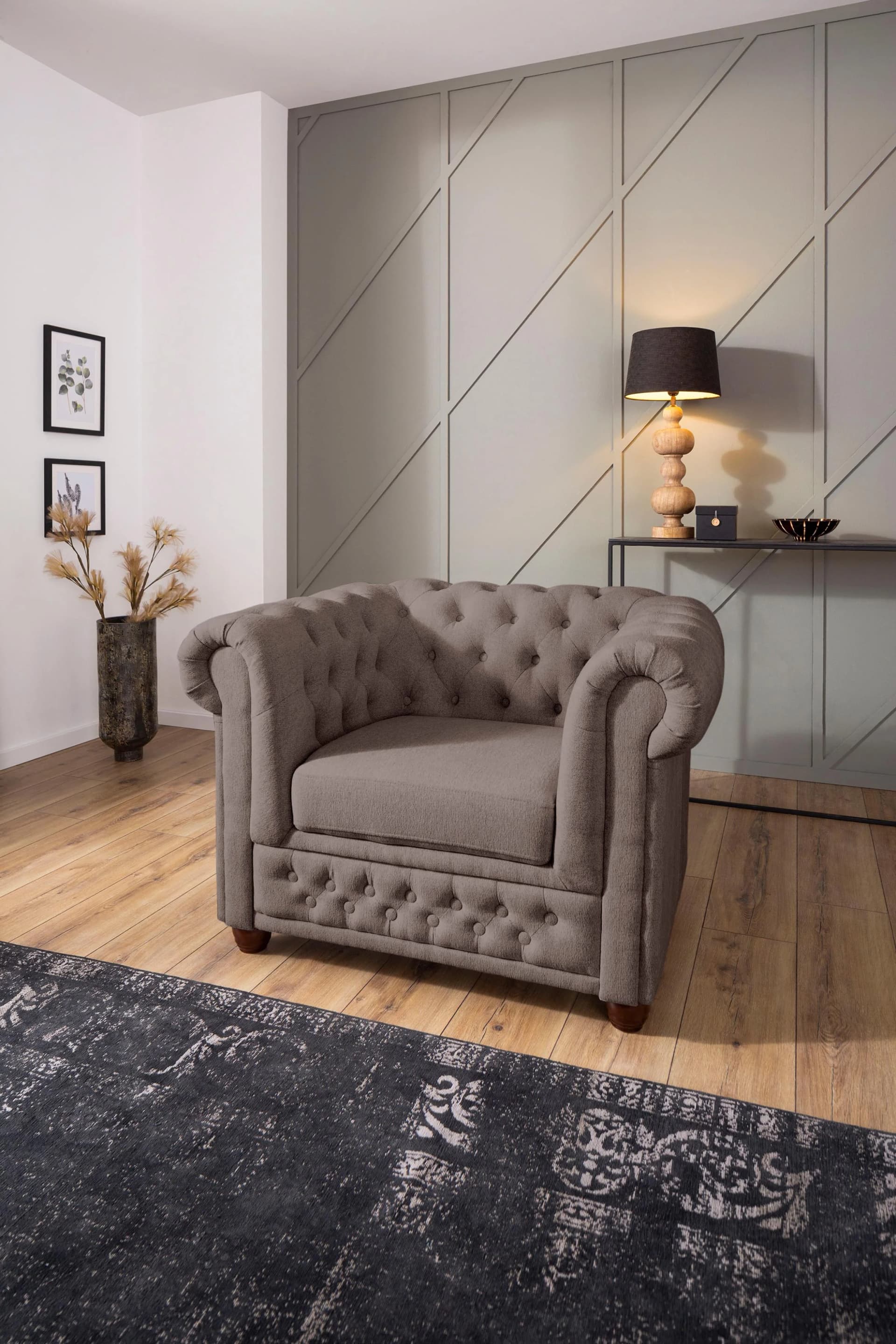 Home Affaire Chesterfield-Sessel New Castle Taupe mit Knopfheftung