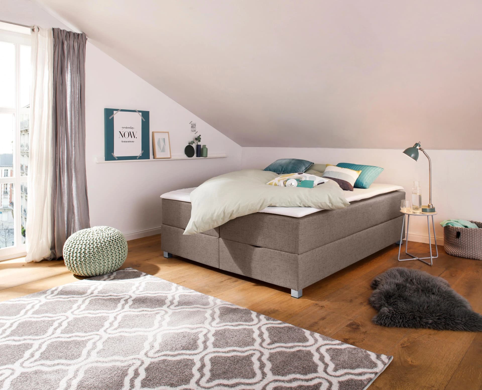 Boxbett HOME AFFAIRE Alexis Hellbraun ohne Kopfteil mit Stauraum
