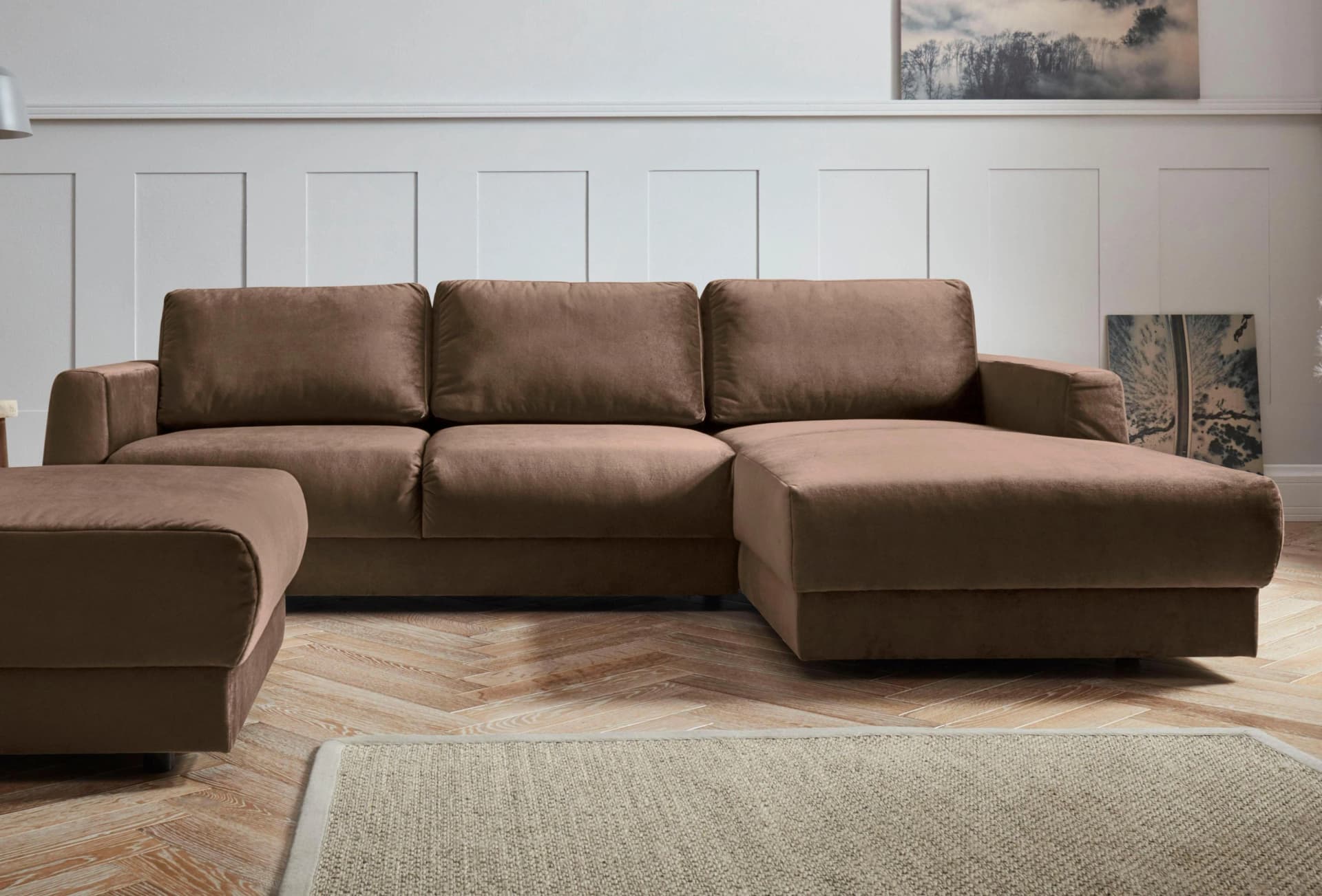 Ecksofa Hobro L-Form Braun Microfaser Lederoptik