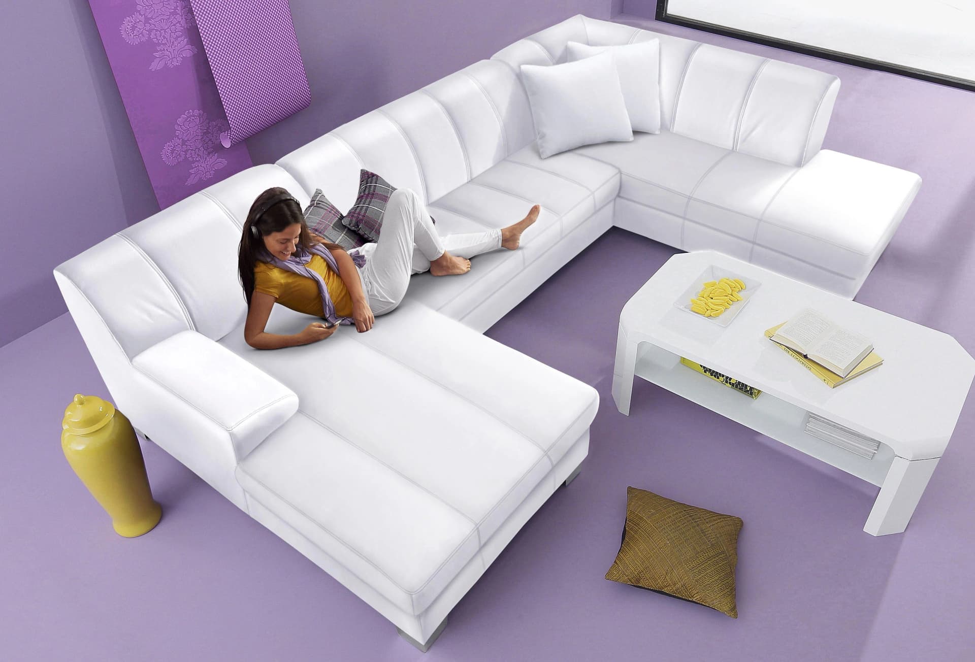Home Affaire Wohnlandschaft Anzio U-Form mit Bettfunktion Weiß