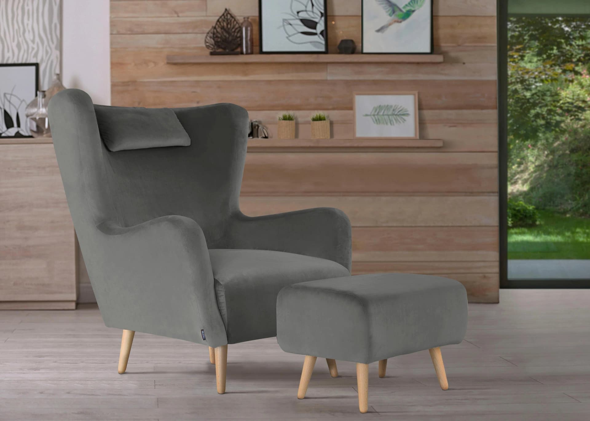 HOME AFFAIRE Ohrensessel Telford Grau mit Hocker