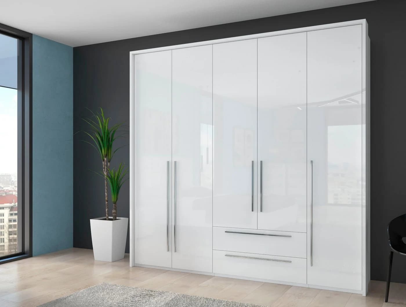 OTTO HOME Piano Drehtürenschrank Weiß Hochglanz mit LED - Bild 2